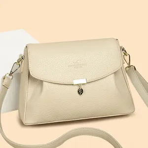 Women PU Leather Shoulder Crossbody Bag Fashion Casual Multi-Pocket Handbag Stylish Satchel Purse With Leaf Pendant