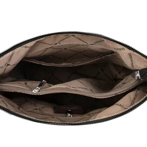 Women shoulder bag interior design zipper pocket large capacity black PU leather handbag