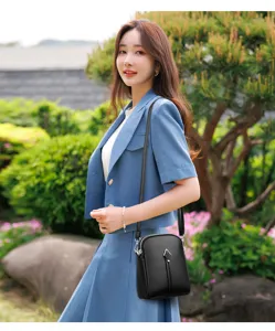 Stylish black cross-body bag for women, featuring a compact design and textured finish.