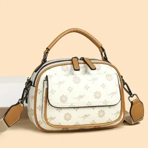 Women Fashion PU Leather Crossbody Bag Vintage Monogram Pattern Shoulder Handbag Daily Commuter Top Handle Bag