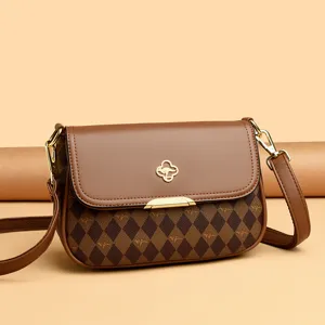 Sac à bandoulière marron pour femme petit sac élégant avec logo en métal et motif losange