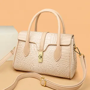 Women Patent Leather Handbag Large Capacity Vintage Crocodile Pattern Shoulder Bag Casual Tote Bag Female Messenger Bag