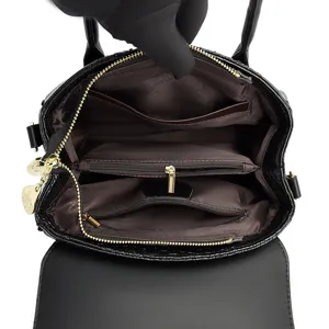 Women patent leather shoulder bag casual handbag large capacity black tote bag with zipper