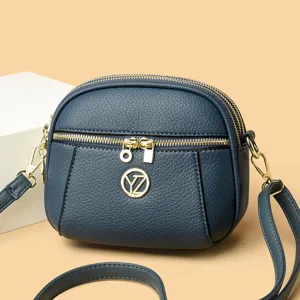 Damen blaue mehrschichtige Umhaengetasche freie kleine Designer Handtasche mit Gold Reisverschluess