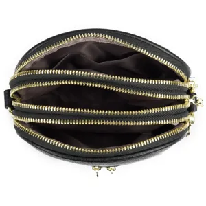 Schwarze Umhängetasche mit mehreren Reißverschlussfächern und modernem Alltagsdesign.