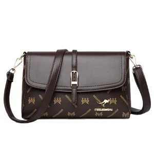 Sac bandoulière élégant en cuir PU marron sac à épaule tendance pour femme boucle