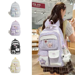 Japanese style cute star backpack with multiple pockets, large capacity school bag for girls.