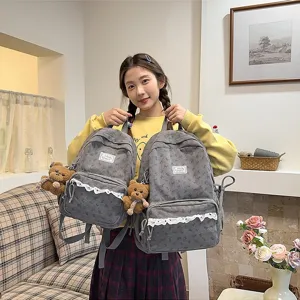 Korean style corduroy large capacity school backpack for women daily casual cute book bag