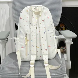 Cute star print canvas school backpack for teen girls casual large capacity bookbag
