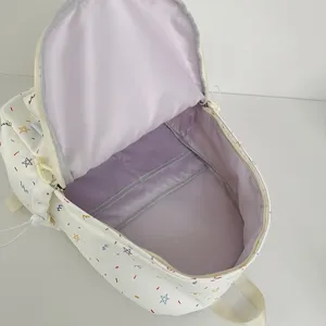 Cute star print canvas school backpack, large capacity casual daypack for student girls.