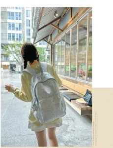 Korean style cute star pattern canvas backpack casual daily school bag for teenage students
