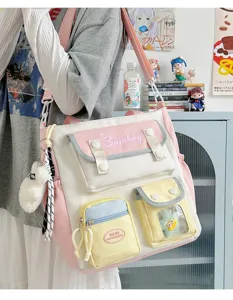 Japanese style canvas shoulder bag for student girls, large capacity casual book bag detail