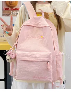 Japanese style solid color student backpack, casual light daily travel school bag for girls