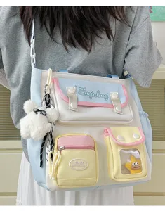 Japanese style canvas shoulder bag large capacity casual student school crossbody bag detail