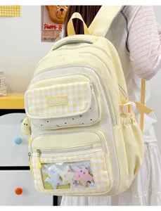 Yellow white plaid student backpack large capacity transparent ita bag casual school bookbag
