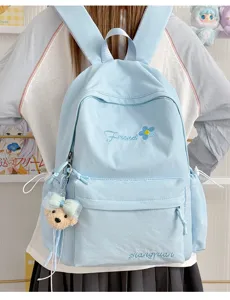 Light blue casual student backpack for women cute school bookbag lightweight travel daypack