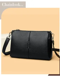 Black leather shoulder bag for women, stylish minimalist crossbody bag for casual daily commute.