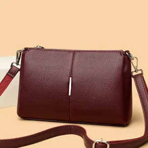 Wine red leather crossbody bag stylish simple shoulder bag for women daily commute