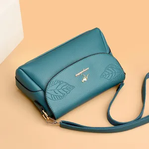 Women's PU Leather Shoulder Bag Casual Crossbody Bag Small Square Bag Embossed Leaf Design Vintage Handbag