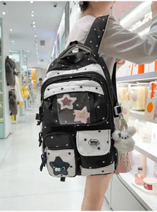 Japanese cute star backpack for women and girls, large school bookbag with clear pocket.
