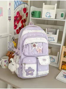 Japanese cute star print school backpack for teenage girls large capacity purple