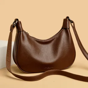 Dames PU Lederen Halve Maan Schoudertas Casual Effen Kleur Onderarm Hobo Tas