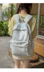 Korean style blue star print school backpack casual travel daypack for students daily use