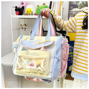 Cute pastel student large capacity backpack multi-functional canvas shoulder bag detail view