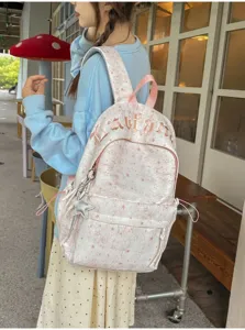 Korean style ins starry backpack large capacity casual school bag for students in pink color