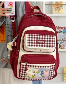 Red white plaid student backpack large capacity transparent ita bag for casual daily use