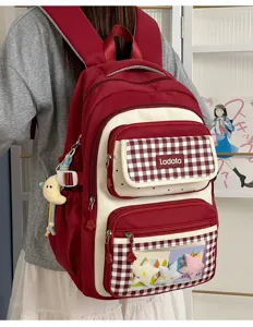 Plaid student ita backpack with transparent window and large capacity for daily casual use.