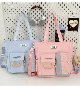 Gran capacidad bolso de hombro para estudiantes multi-bolsillos bolso casual lona