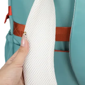 Backpack breathable mesh strap detail close up, durable material for daily campus school bag.
