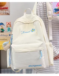 Japanese style solid color canvas backpack lightweight casual school bag for daily travel use