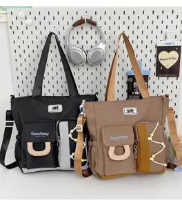 Gran capacidad bolso de hombro de lona multi-bolsillo bolso casual para estudiantes diario