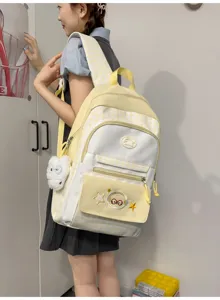 Sweet yellow plaid school backpack for students, cute casual daily daypack with pockets.