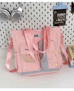 Bolso bandolera de lona rosa con varios bolsillos gran capacidad bolsa de estudiante.