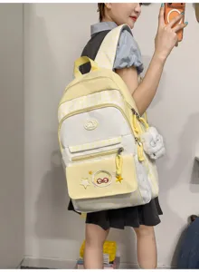 Yellow and white plaid school backpack for teen girls cute daily casual book bag style