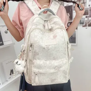 Korean style cute bear print school backpack with multi compartments for student detail