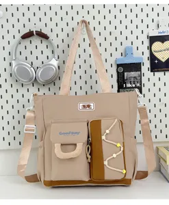 Bolso bandolera de lona de gran capacidad con varios bolsillos para el uso diario y escolar.