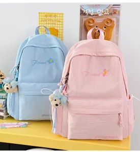 Japanese solid color school backpack for students, lightweight daily travel bag detail view.