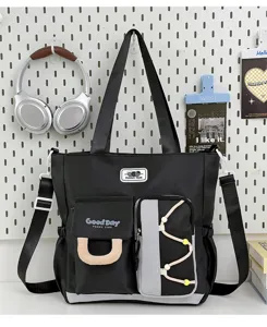 Gran capacidad bolso tote de lona con múltiples bolsillos bandolera para estudiantes y viajeros