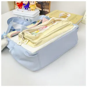 Student canvas ita bag with clear front pocket, large capacity casual shoulder bag for school.