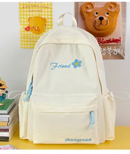 Japanese solid color casual backpack for women, lightweight school bag for students and daily travel.