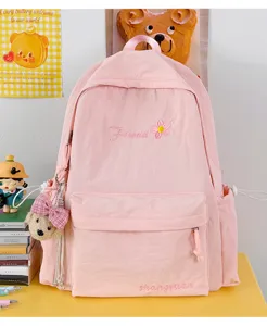 Japanese style solid color cute pink backpack for women lightweight school bag daily travel