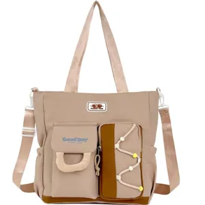 Bolso de hombro de lona grande con múltiples bolsillos para la escuela y uso diario