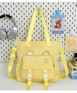 Yellow cat ear canvas tote bag cute student casual large capacity shoulder crossbody bag