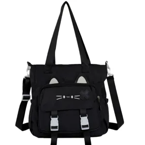 Cute Cat Nylon Backpack Large Capacity Student School Bag Casual Shoulder Crossbody Bag With Cat Ear Design