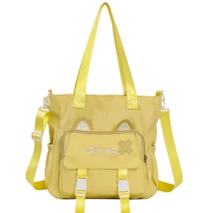 Cute yellow cat ear canvas tote bag large capacity versatile shoulder crossbody bag
