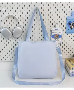 Light blue casual nylon tote bag large capacity shoulder crossbody bag student book bag